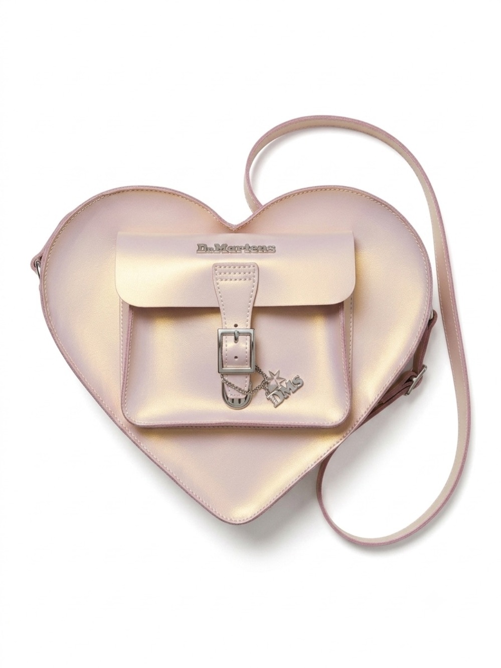 Dr. Martens Pink Iridescent Metallic Shift Leather Heart Bag Crossbody Backpack